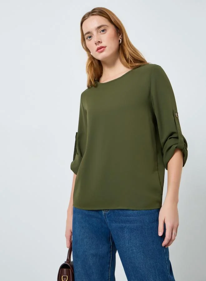 Take Two Women Solid Roll-Up Sleeves Top