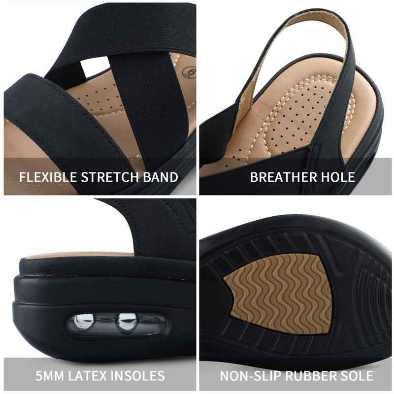 mysoft Women's Comfortable Walking Sandals Air Cushion Sport Slingback Elastic Band Platform Shoes - Image 5