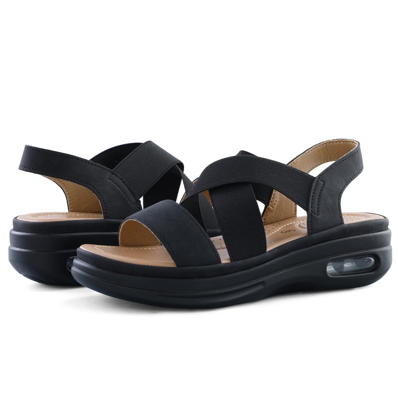 mysoft Women's Comfortable Walking Sandals Air Cushion Sport Slingback Elastic Band Platform Shoes - Image 3