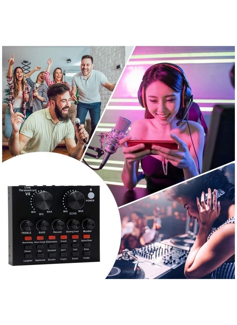 V8 Sound Card With Bm-800 Condenser Microphone Mic Kit with Live Sound Card, Adjustable Mic Suspension Scissor Arm, Metal Shock Mount and Double-Layer