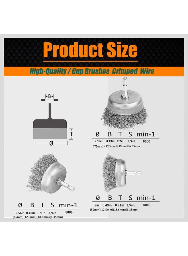 WENORA 20 Pack Wire Brush Wheel for Drill Set, Wire Brush for Drill 1/4 Inch Hex Shank 0.012 inch Coarse Carbon Steel, Wire Wheel for Drill for Cleaning Rust and Abrasive,Wire Brush Drill Attachment - Image 3