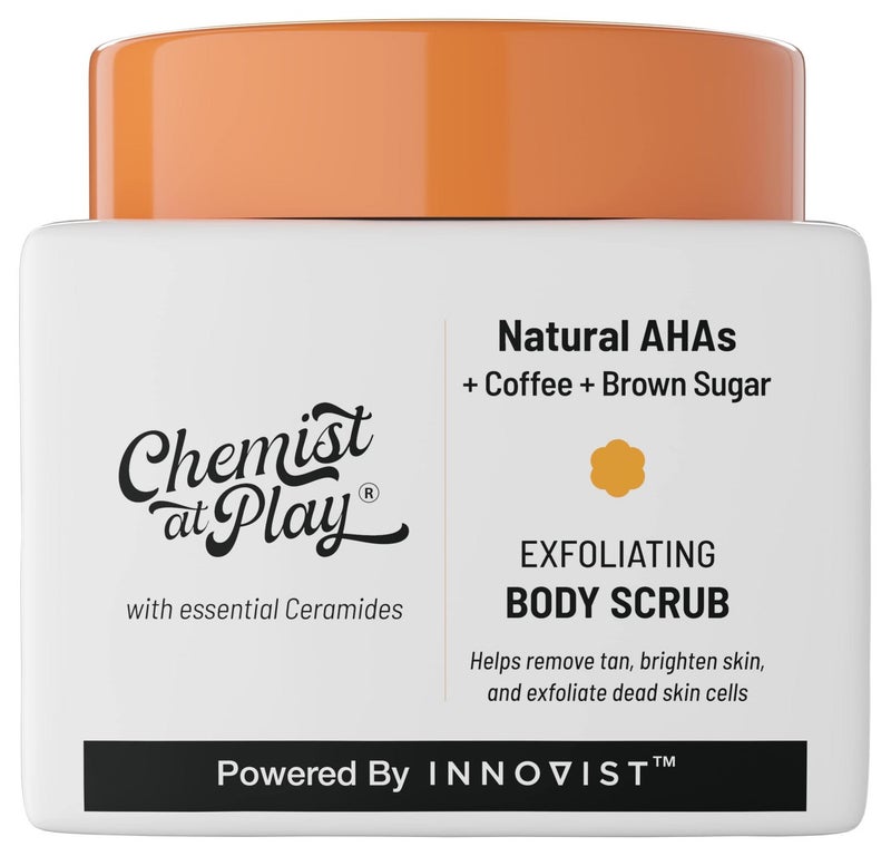Chemist at Play Exfoliating Body Wash (4% AHA/BHA) 236ml & Exfoliating Body Scrub For Removing Tan & Dead Skin Cells | Rough & Bumpy Skin, Tanned & Pigmented Skin | For Smooth, Soft & Bright Skin | Natural AHAs | Coffee | For Men & Women | 75 Bundle - Image 3