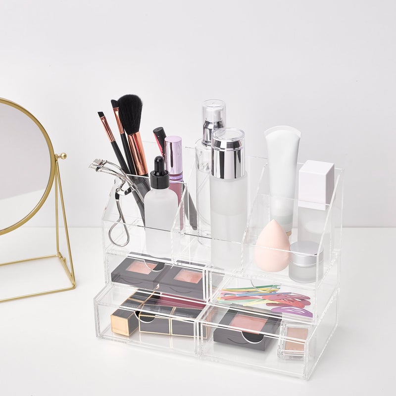 Baitique Acrylic Make-Up Organiser, Compartments & 2 Drawers, Clear, 25x9 cm - Image 2
