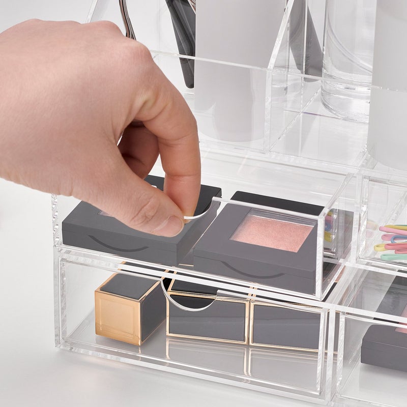Baitique Acrylic Make-Up Organiser, Compartments & 2 Drawers, Clear, 25x9 cm - Image 3