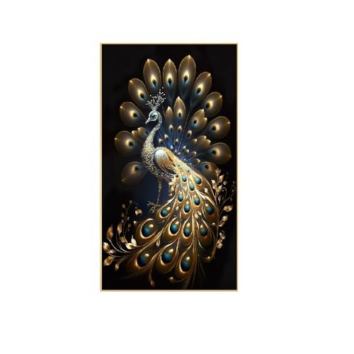 DEKORSTATION Panoramic Golden Peacock Design Canvas Framed Wall Painting for Living Room |Bedroom | Office | Drawing room |Hotel Wall Decoration (18 Inch x 12 Inch) - Image 2