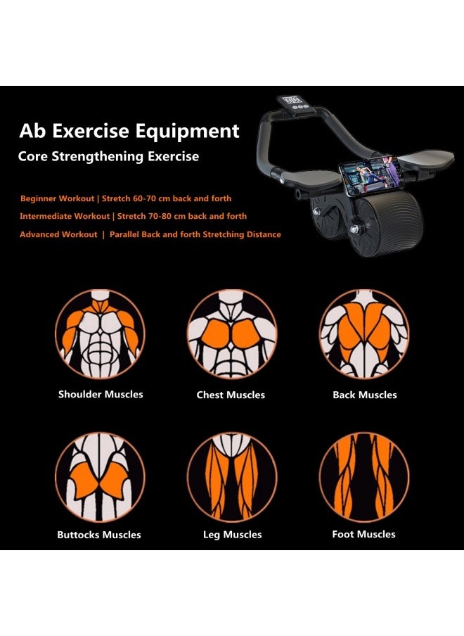 Ab Roller Wheel,Ab Exercise Equipment,Automatic rebound belly wheel with timer,Ab Workout Machine For core strength exercises（Black)