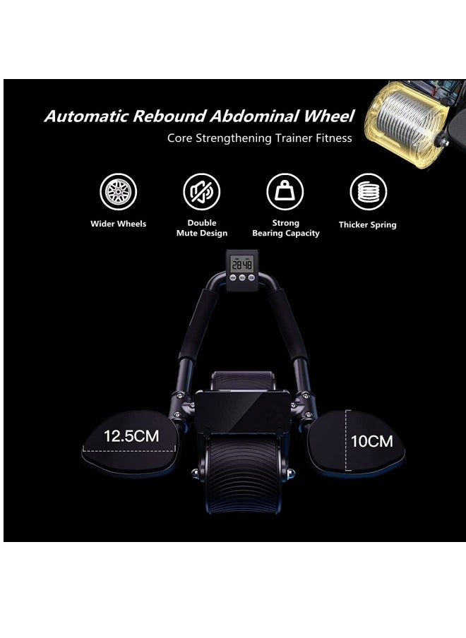 Ab Roller Wheel,Ab Exercise Equipment,Automatic rebound belly wheel with timer,Ab Workout Machine For core strength exercises（Black)
