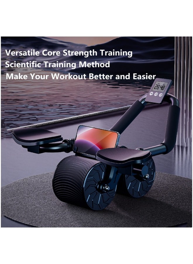 Ab Roller Wheel,Ab Exercise Equipment,Automatic rebound belly wheel with timer,Ab Workout Machine For core strength exercises（Black)