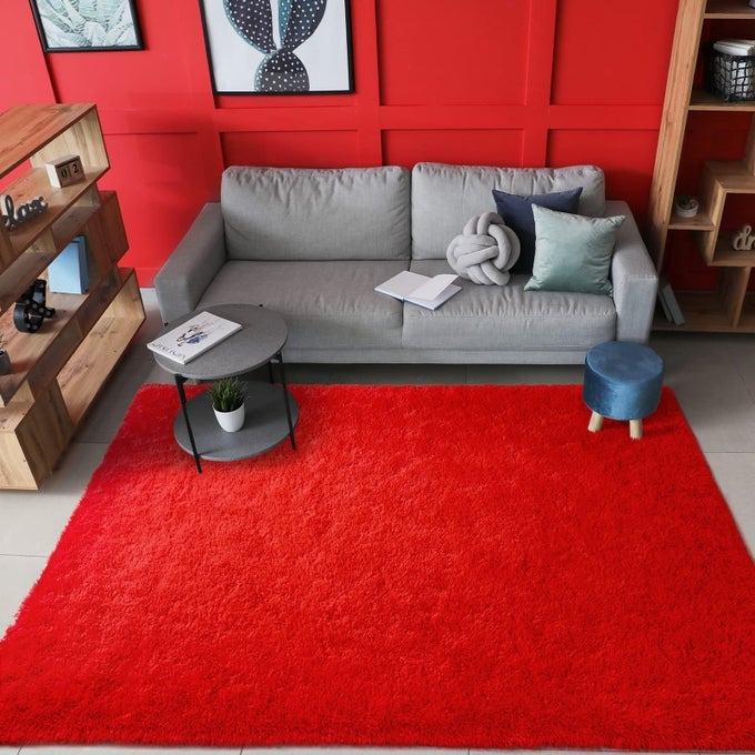 FLUFFY RUGS FOR BEDROOM LIVING ROOM SHAG AREA RUGS FOR NURSERY KIDS GIRLS ROOM PLUSH FUR RUG FOR PLAYROOM DORM 5X8 FEET RED