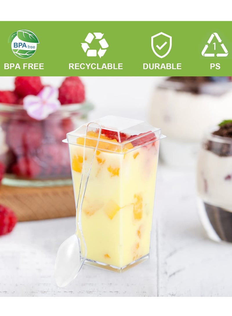 Zikra 50 Pack 3 oz Clear Mini Dessert Cups with Lids and Spoons - Perfect for Pudding, Parfaits, and Appetizers - Ideal Plastic Dessert Shooter Cups for Parties and Events. - Image 1