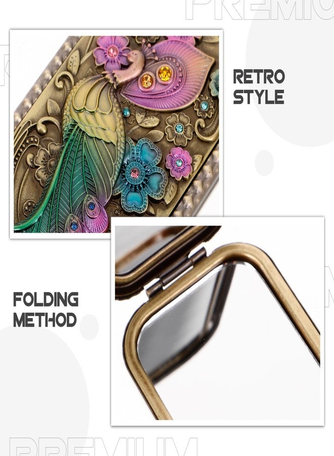 Beaupretty Vintage Compact Mirror Doubles Sided Peacock Design Purse Vintage Mirrors for Makeup and Travel - Image 2