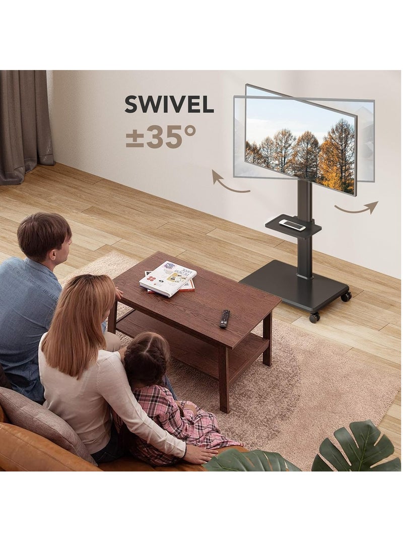 FlashHawk Mobile TV Stand with Wheels, 2 Tiers Shelves TV Mount for 32-70 Inch LCD LED Flat TV Screen, Swivel and Height Adjustable with Cable Management  - Image 2