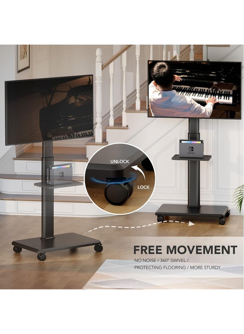 FlashHawk Mobile TV Stand with Wheels, 2 Tiers Shelves TV Mount for 32-70 Inch LCD LED Flat TV Screen, Swivel and Height Adjustable with Cable Management  - Image 3