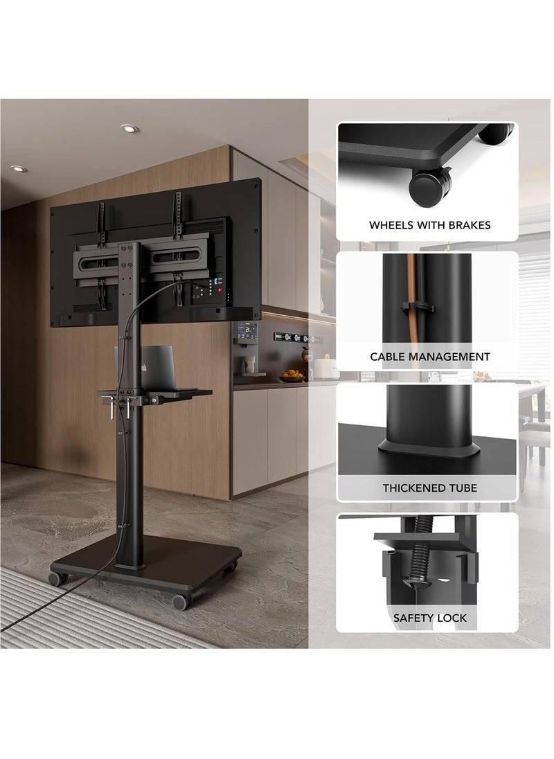 FlashHawk Mobile TV Stand with Wheels, 2 Tiers Shelves TV Mount for 32-70 Inch LCD LED Flat TV Screen, Swivel and Height Adjustable with Cable Management  - Image 4
