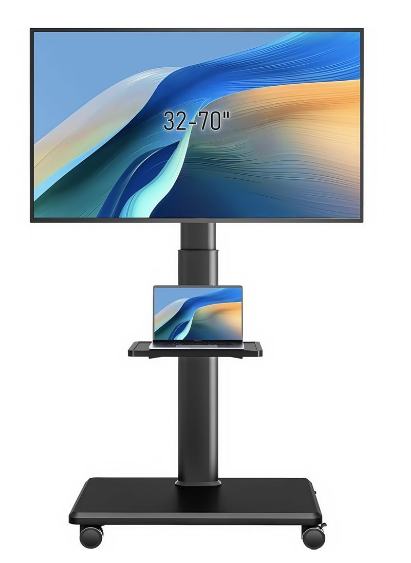 FlashHawk Mobile TV Stand with Wheels, 2 Tiers Shelves TV Mount for 32-70 Inch LCD LED Flat TV Screen, Swivel and Height Adjustable with Cable Management  - Image 1