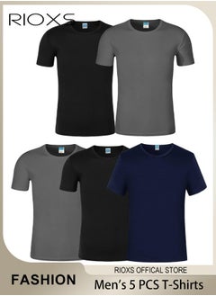 RIOXS 5 Pack T-Shirt For Men, Quick Dry Sports Tee Shirt, Men's Crew Neck T-Shirts Summer Basic Tops, Quick Dry Wicking T Shirts, Athletic Running Gym Workout Short Sleeve Tee Tops Bulk, Sports Casual Undershirt  - Image 1