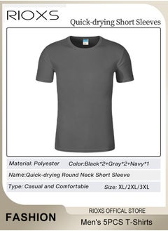 RIOXS 5 Pack T-Shirt For Men, Quick Dry Sports Tee Shirt, Men's Crew Neck T-Shirts Summer Basic Tops, Quick Dry Wicking T Shirts, Athletic Running Gym Workout Short Sleeve Tee Tops Bulk, Sports Casual Undershirt  - Image 4