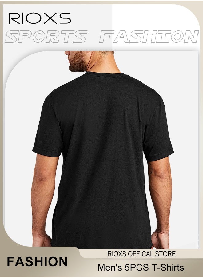 RIOXS - 5 Pack T-Shirt For Men, Quick Dry Sports Tee Shirt, Men's Crew Neck T-Shirts Summer Basic Tops, Quick Dry Wicking T Shirts, Athletic Running Gym Workout Short Sleeve Tee Tops Bulk, Sports Casual Undershirt - Image 1