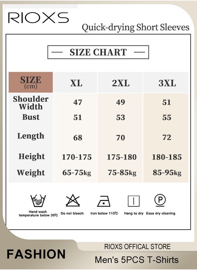 RIOXS - 5 Pack T-Shirt For Men, Quick Dry Sports Tee Shirt, Men's Crew Neck T-Shirts Summer Basic Tops, Quick Dry Wicking T Shirts, Athletic Running Gym Workout Short Sleeve Tee Tops Bulk, Sports Casual Undershirt - Image 1