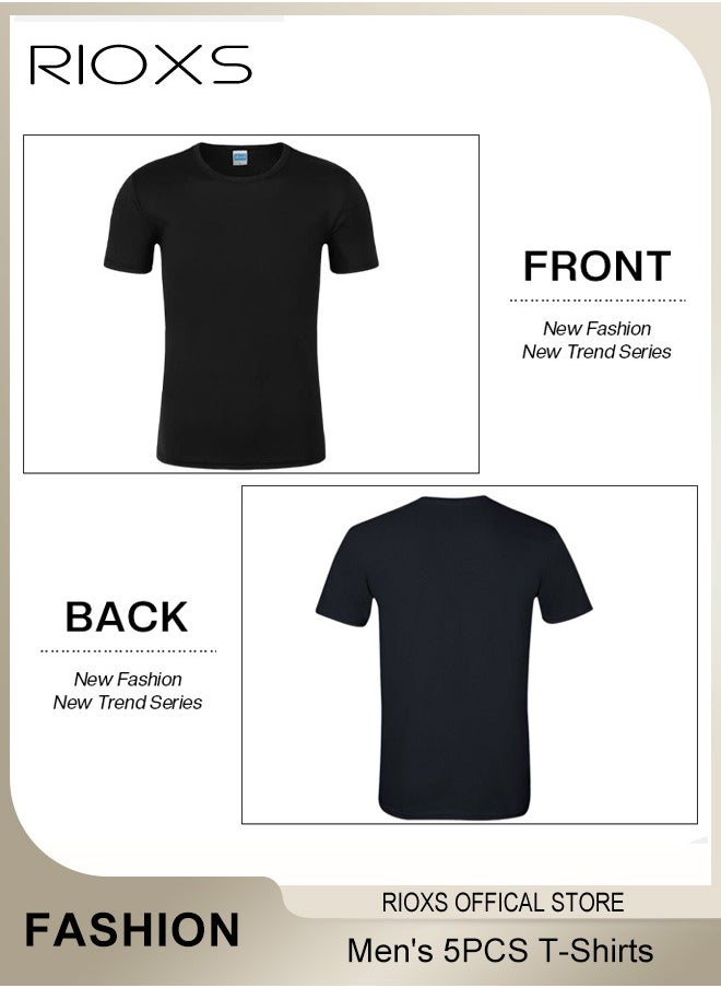 RIOXS - 5 Pack T-Shirt For Men, Quick Dry Sports Tee Shirt, Men's Crew Neck T-Shirts Summer Basic Tops, Quick Dry Wicking T Shirts, Athletic Running Gym Workout Short Sleeve Tee Tops Bulk, Sports Casual Undershirt - Image 1