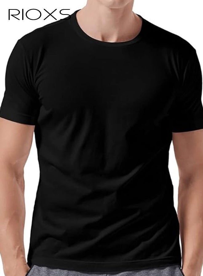 RIOXS 5 Pack T-Shirt For Men, Quick Dry Sports Tee Shirt, Men's Crew Neck T-Shirts Summer Basic Tops, Quick Dry Wicking T Shirts, Athletic Running Gym Workout Short Sleeve Tee Tops Bulk, Sports Casual Undershirt - Image 1