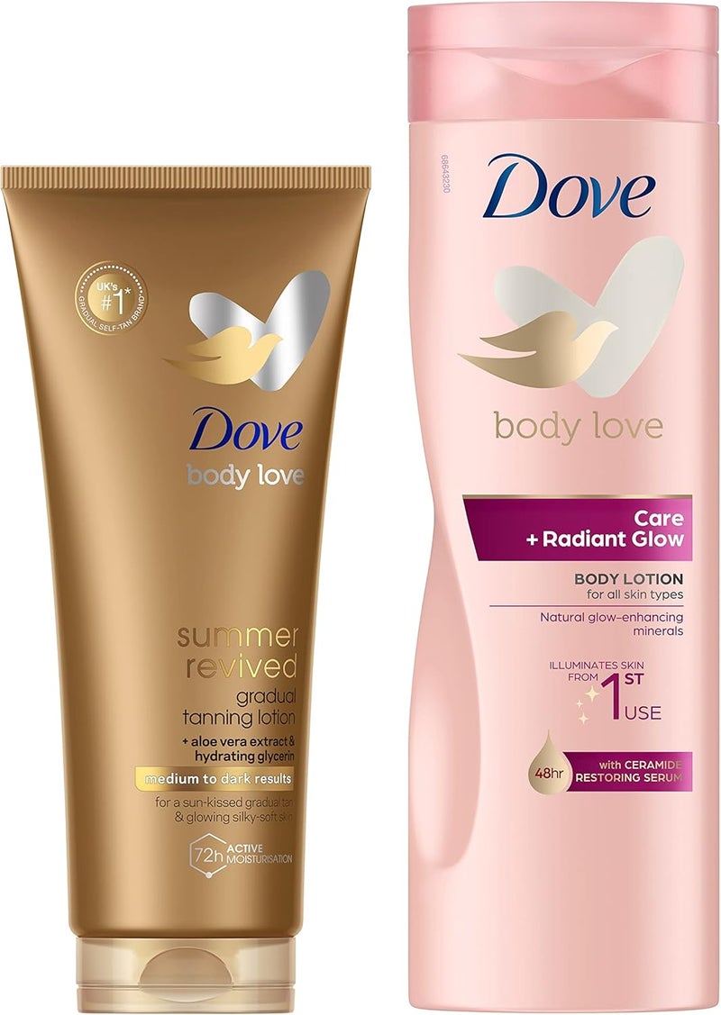 Dove DermaSpa Summer Revived Medium to Dark Tanning Lotion Dove Body Love Care Radiant Glow Body Lotion 2 piece