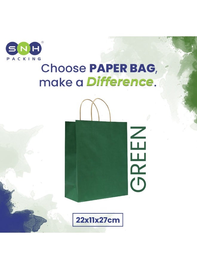 SNH Packing - Paper Bag Green 22x11x27cm Twisted Handle Paper Party Bags Hen Party Bags Kraft Paper Bag Bride Birthday Gift Bag Wedding Celebrations Bags for Party Favour 10 Pieces - Image 1