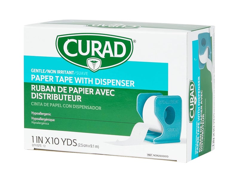 Medline CURAD Paper Adhesive Tape with Dispenser 1 x 10 yds Not Made from Natural Rubber Latex Pack of 12 - Image 4