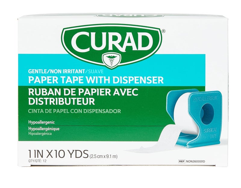 Medline CURAD Paper Adhesive Tape with Dispenser 1 x 10 yds Not Made from Natural Rubber Latex Pack of 12 - Image 2
