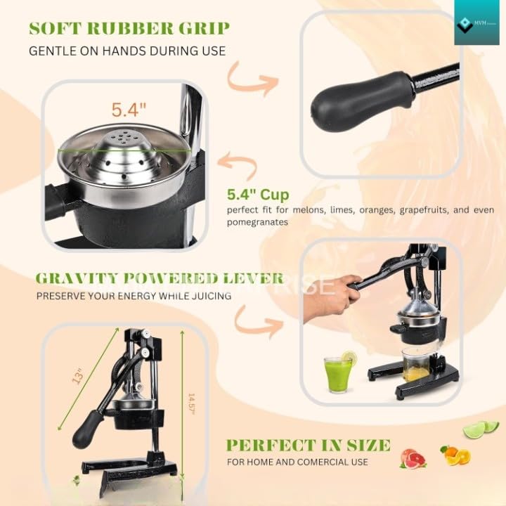 MVM Enterprise Hand Press Juicer Heavy Duty Stainless Steel Citrus Manual Juicer and Orange Squeezer juicer Lemon Orange Fruit Squeezer Perfect For Kitchen home pack of 1 - Image 3