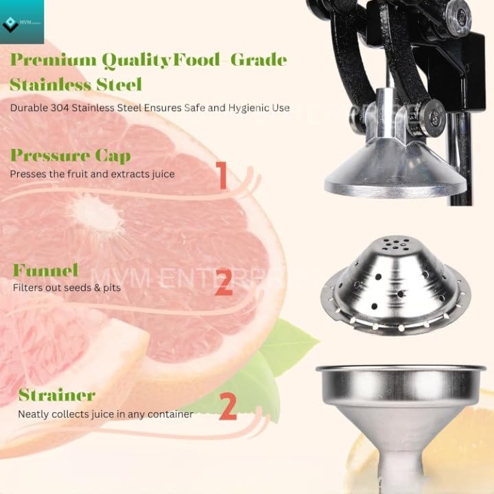 MVM Enterprise Hand Press Juicer Heavy Duty Stainless Steel Citrus Manual Juicer and Orange Squeezer juicer Lemon Orange Fruit Squeezer Perfect For Kitchen home pack of 1 - Image 5