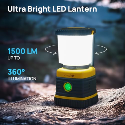 Consciot LED Camping Lantern Consciot C02 USBC Rechargeable Camping Lights 1500LM 5 Light Modes Up to 100H Run Time IPX4 Waterproof Dimmable Tent Lights for Power Outages - Image 3