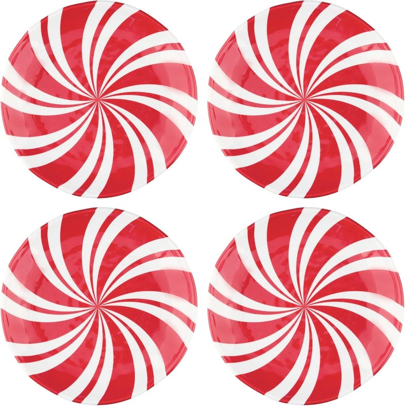 UPware Peppermint Melamine Round Dessert Plates Small Serving Plates Christmas Decorations for Appetizer Snacks and Side Dishes Red 6 Inch Set of 4 - Image 1