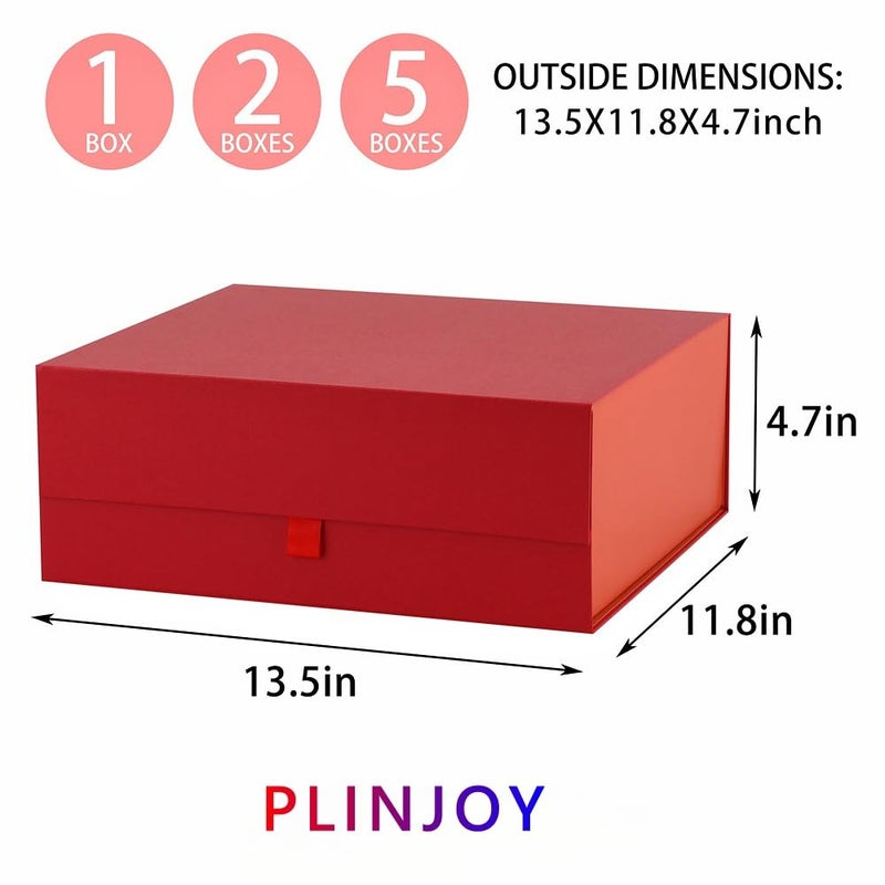 PLINJOY Large Gift Box 13.5x11.8x4.7 Inches, Red Gift Boxes for Presents with Magnetic Closure Lid, Luxury Gift Box Rectangle Collapsible Boxes for Gift Packaging - Image 4