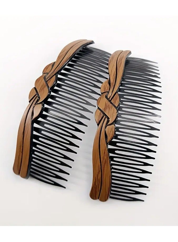 Rozino 2pcs Vintage Wooden Hair Side Comb Hair Styling Insert Comb Wide - Image 1