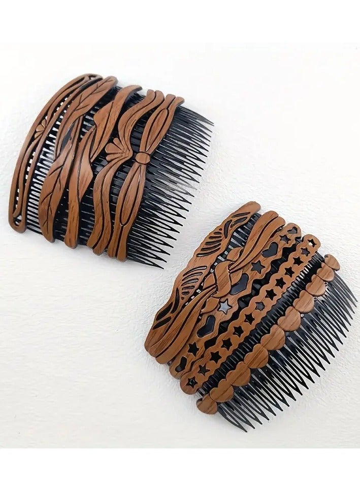 Rozino 2pcs Vintage Wooden Hair Side Comb Hair Styling Insert Comb Wide - Image 4