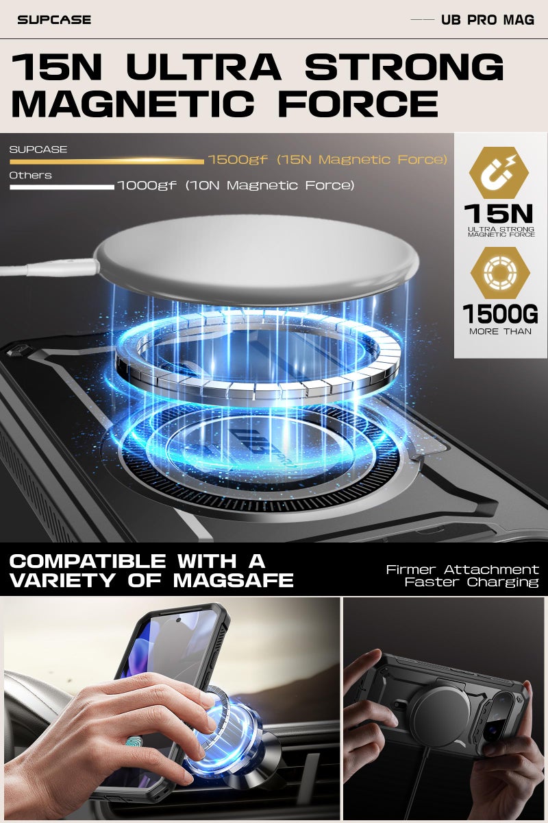 SupCase حافظة SUPCASE لجهاز Google Pixel 9 Pro XL مع حامل (UBPro Mag)، [دعم MagSafe] [حماية شاشة مدمجة ومشبك حزام] [حماية بمعيار عسكري] حافظة هاتف مغناطيسية لجهاز Pixel 9 Pro XL، أسود - Image 4