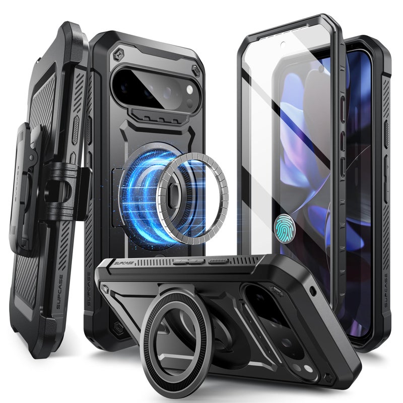 SupCase حافظة SUPCASE لجهاز Google Pixel 9 Pro XL مع حامل (UBPro Mag)، [دعم MagSafe] [حماية شاشة مدمجة ومشبك حزام] [حماية بمعيار عسكري] حافظة هاتف مغناطيسية لجهاز Pixel 9 Pro XL، أسود - Image 1