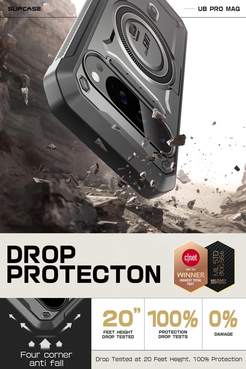 SupCase حافظة SUPCASE لجهاز Google Pixel 9 Pro XL مع حامل (UBPro Mag)، [دعم MagSafe] [حماية شاشة مدمجة ومشبك حزام] [حماية بمعيار عسكري] حافظة هاتف مغناطيسية لجهاز Pixel 9 Pro XL، أسود - Image 3