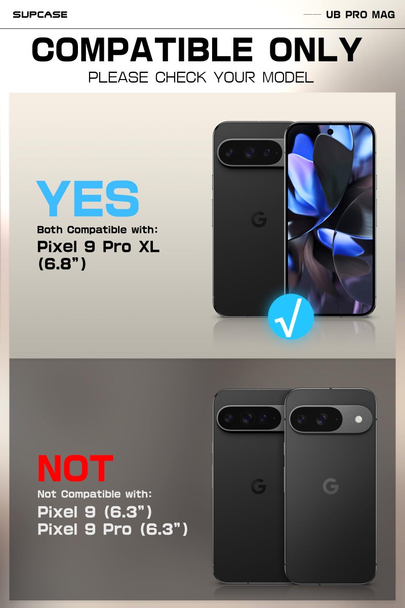 SupCase حافظة SUPCASE لجهاز Google Pixel 9 Pro XL مع حامل (UBPro Mag)، [دعم MagSafe] [حماية شاشة مدمجة ومشبك حزام] [حماية بمعيار عسكري] حافظة هاتف مغناطيسية لجهاز Pixel 9 Pro XL، أسود - Image 2