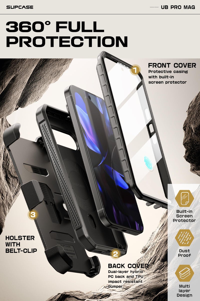 SupCase حافظة SUPCASE لجهاز Google Pixel 9 Pro XL مع حامل (UBPro Mag)، [دعم MagSafe] [حماية شاشة مدمجة ومشبك حزام] [حماية بمعيار عسكري] حافظة هاتف مغناطيسية لجهاز Pixel 9 Pro XL، أسود - Image 5