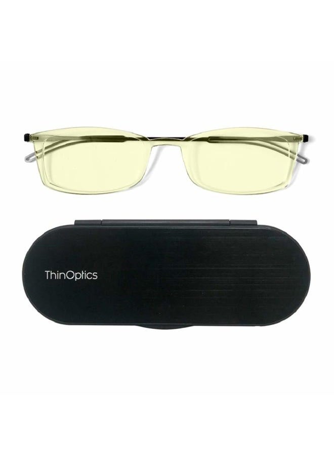 ThinOptics Milano Aluminum Case + Frontpage Brooklyn Rectangular Reading Glasses, Clear Frames/Silver Case, +0.00 - Image 1