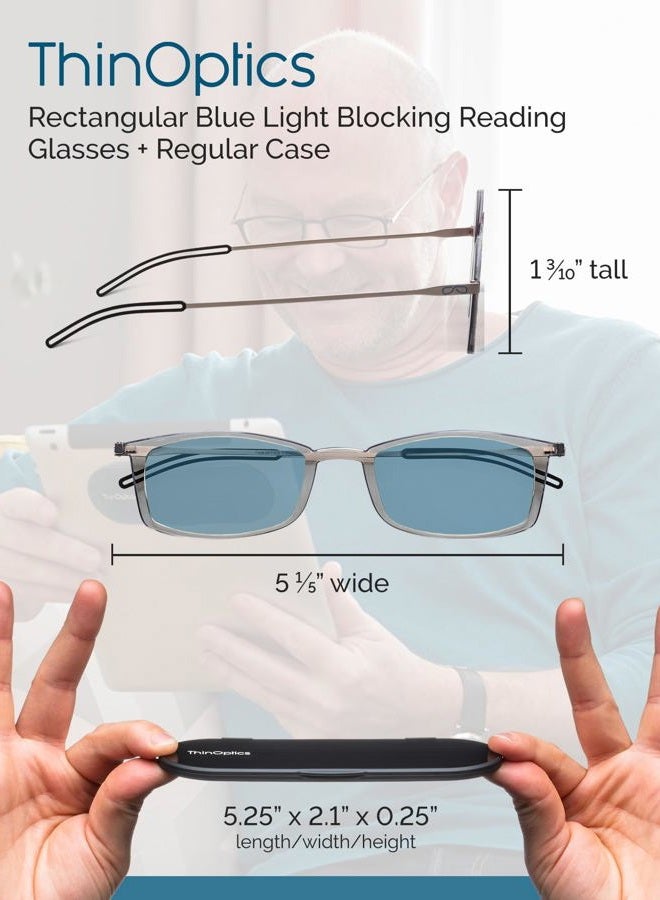 ThinOptics Milano Aluminum Case + Frontpage Brooklyn Rectangular Reading Glasses, Clear Frames/Silver Case, +0.00 - Image 5