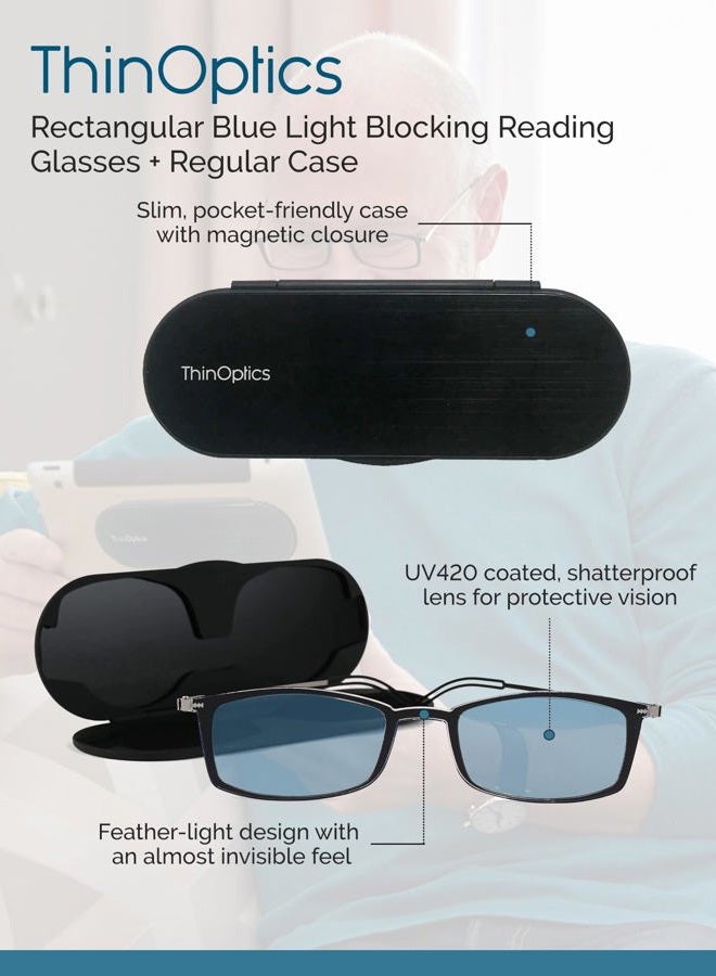 ThinOptics Milano Aluminum Case + Frontpage Brooklyn Rectangular Reading Glasses, Clear Frames/Silver Case, +0.00 - Image 4
