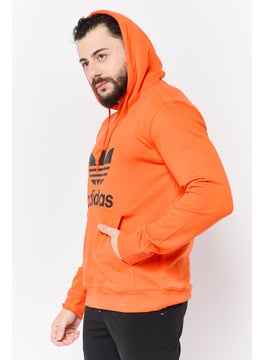 adidas Originals Men Sportswear Fit Long Sleeve Outdoor Trefoil Hoodie, Orange  - Image 2