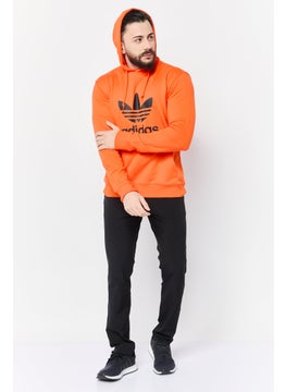 adidas Originals Men Sportswear Fit Long Sleeve Outdoor Trefoil Hoodie, Orange  - Image 3