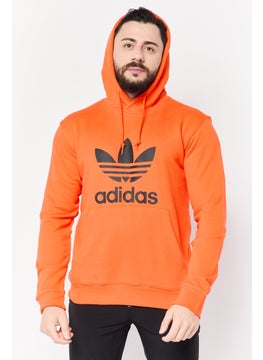 adidas Originals Men Sportswear Fit Long Sleeve Outdoor Trefoil Hoodie, Orange  - Image 1