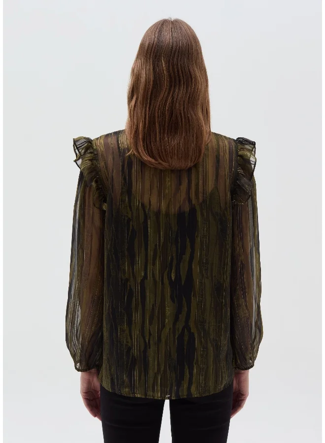 او في اس Semi-sheer camouflage blouse with lurex