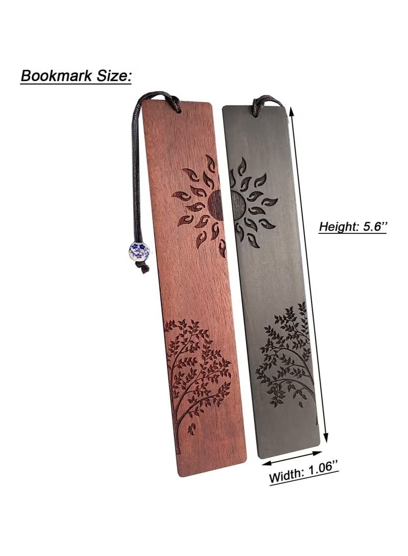 علامة كتب خشبية، علامات كتب هدية للرجال والنساء، ملحقات علامة الكتب (الشمس والشجرة) - Image 3