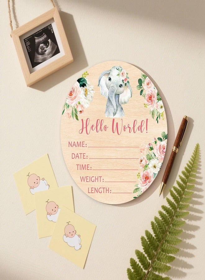 Andrain Double-Sided Wooden Newborn Birth Sign, Girl Pink Floral Elephant Baby Announcement Sign, Hello World Name Sign for Hospital, Gift for New Mom Baby Shower, Photography Prop - Image 4